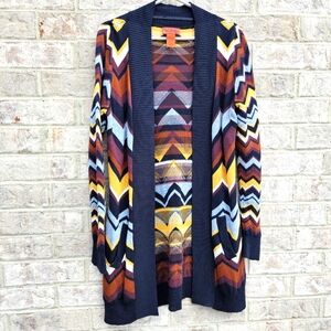 MISSONI for Target Multicolor Zigzag Knit Open Front Long Cardigan Sweater Mediu